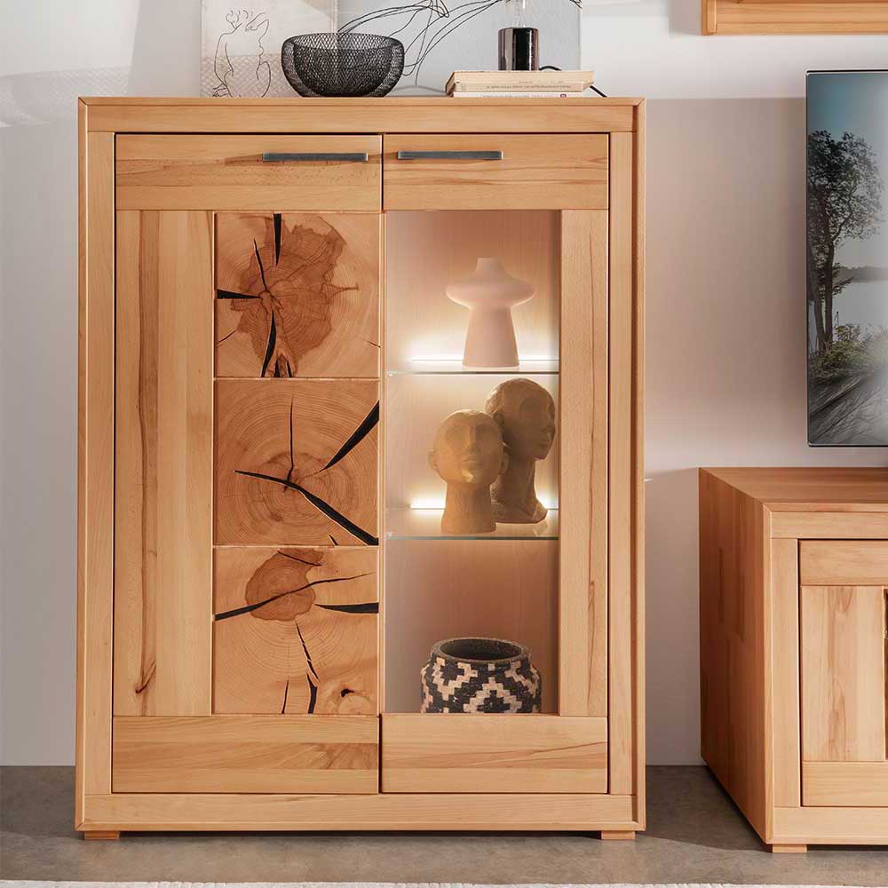 Highboard mit Glaseinsatz aus geölter Kernbuche - Sarosca