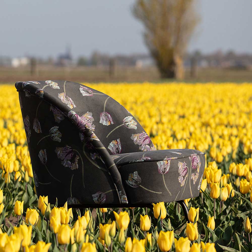 Grauer Samt Sessel mit Tulpen Lila - Kiyoshi