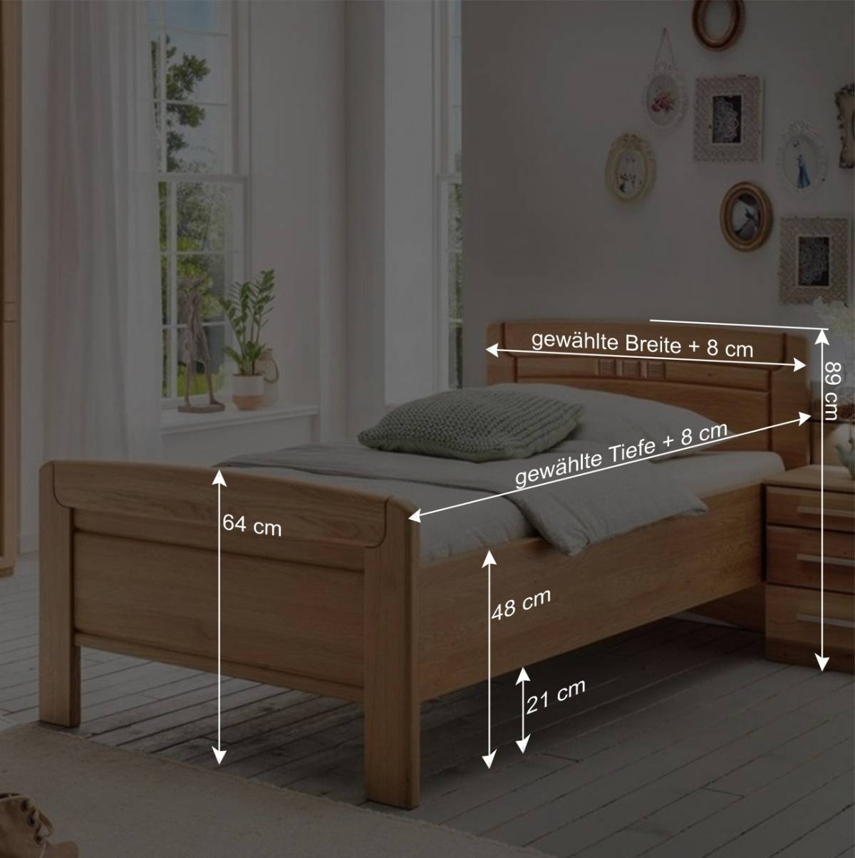 Eiche Seniorenbett mit Kopf- und Fußteil - Sendician