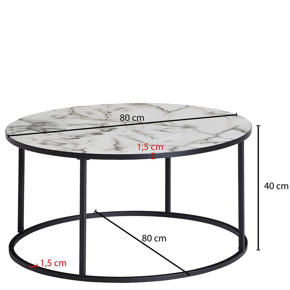 Runder Hochglanz Wohnzimmertisch in Marmoroptik - Domi