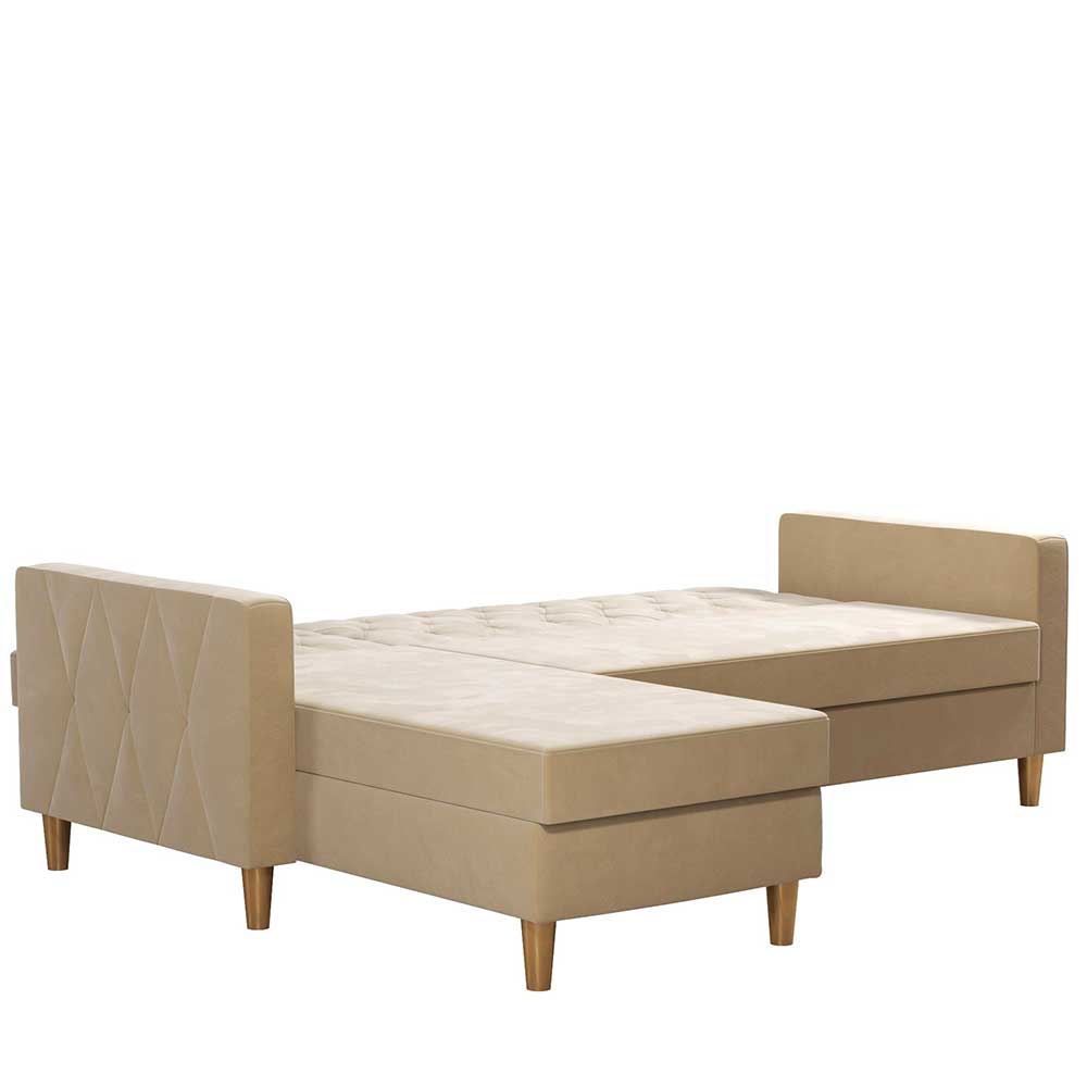 Ecksofa mit Bettfunktion in Creme Samt - Mikolos