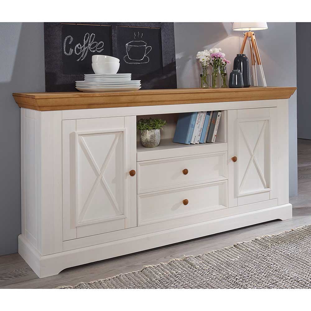 Kiefer Sideboard Elvelina in Weiß & Eichefarben