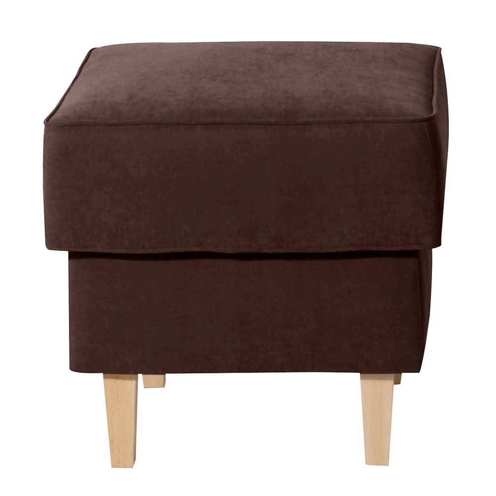 Velours Hocker in Braun und Buche - Revelinda