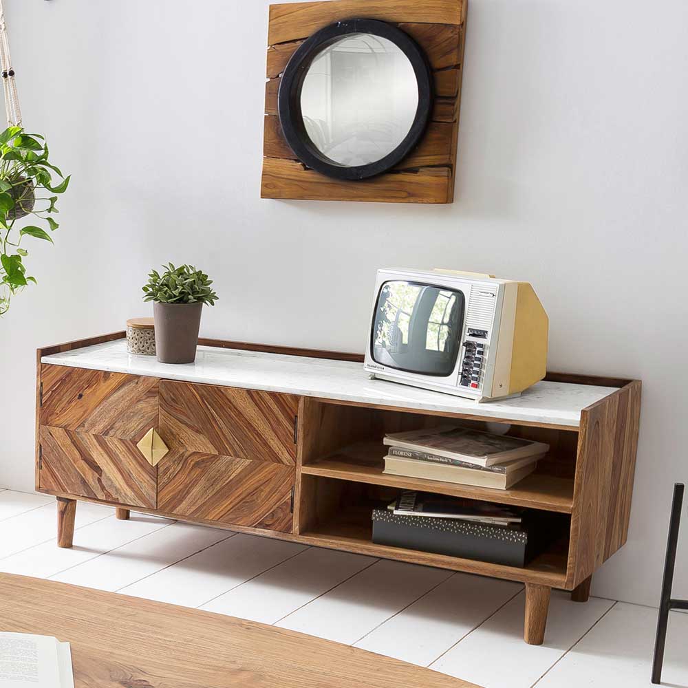 Holz Design TV Board mit Marmor Platte - Enjiva