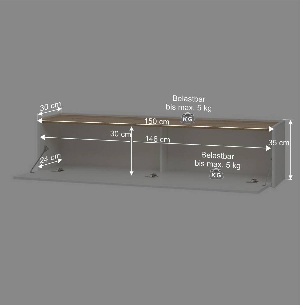 150x35x30 Schmaler Hängeschrank mit Klappe - Nonessia