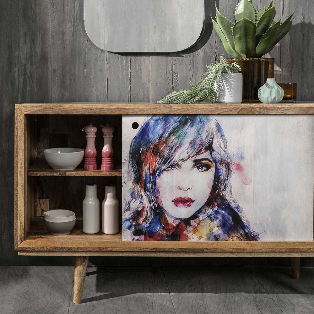 Schiebetüren Sideboard mit Motiv Frau mehrfarbig - Mengiz