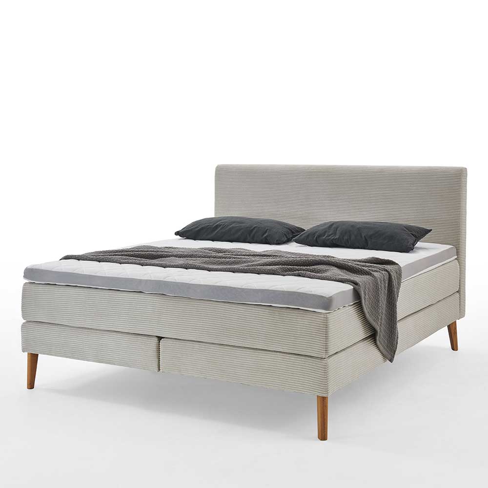 Breitcord Boxspringbett in Beige & Eiche - Salassos