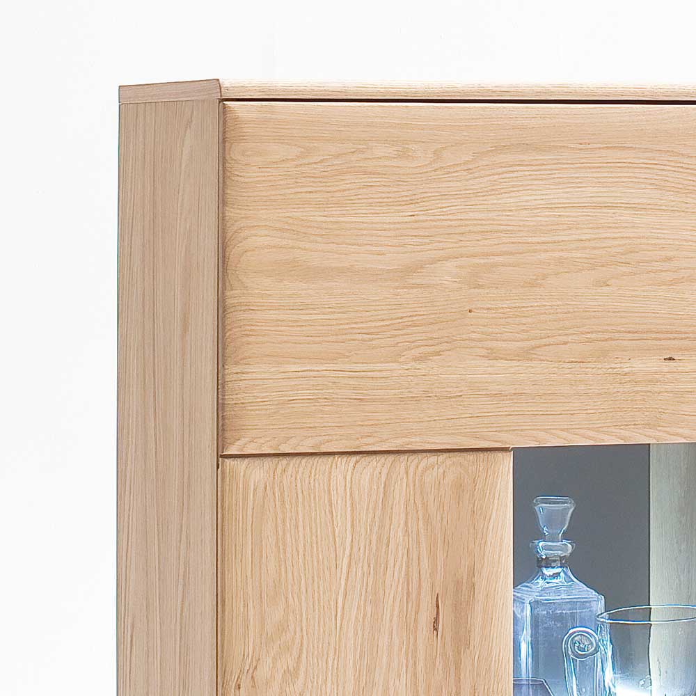 Vitrine Highboard optional mit LED Pontros Eiche Bianco teilmassiv