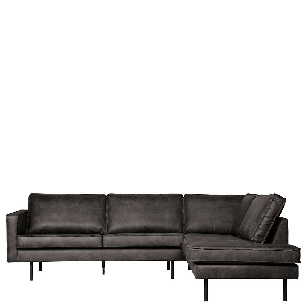 Retro Ecksofa Rundecke in Schwarz - Avonita