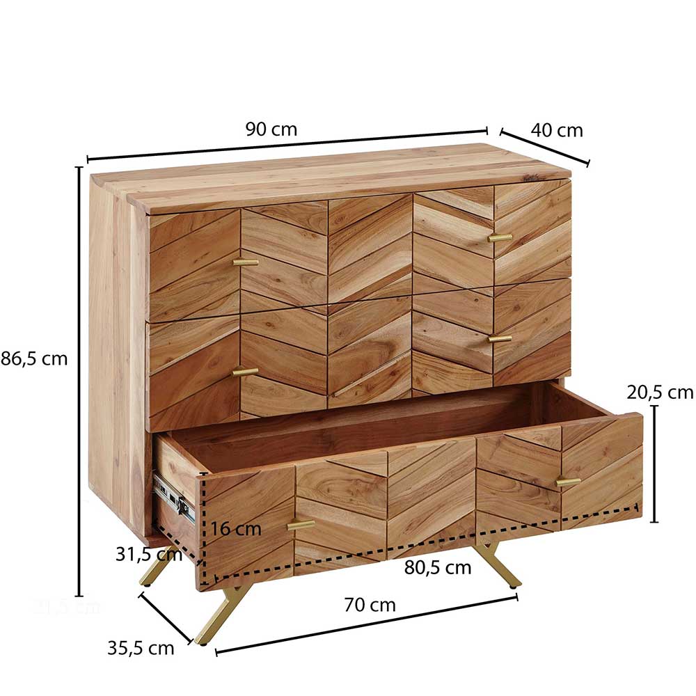 90x87x40 Kommode mit Fischgrät Design Front - Ishi