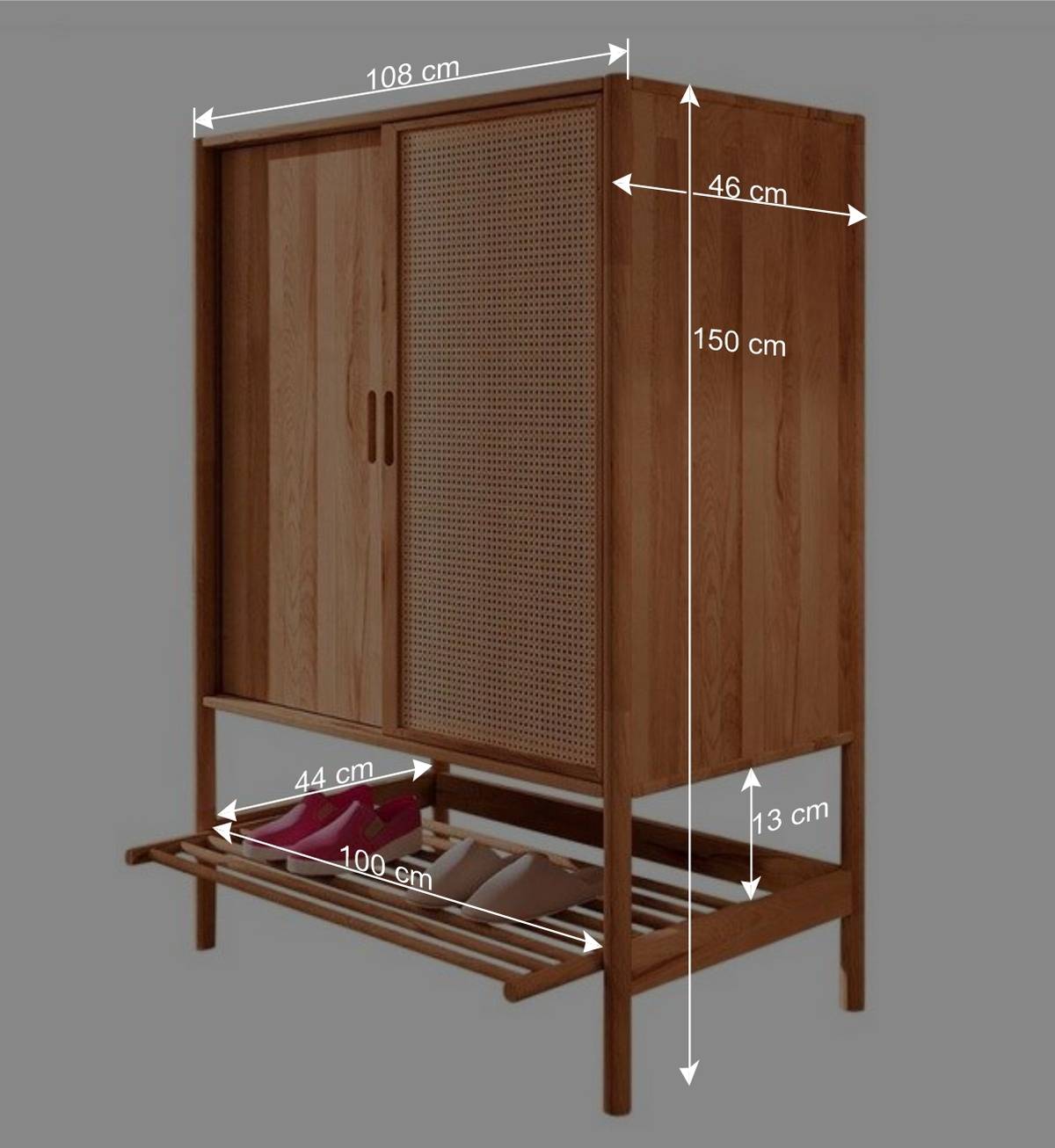 108x150x46 Wildbuche Schrank mit Schiebetüren - Indrya