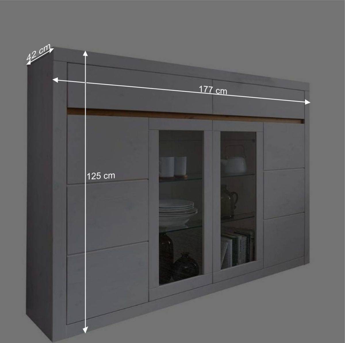 177x125x42 cm Sideboard in Weiß mit Glas - Meuvrun