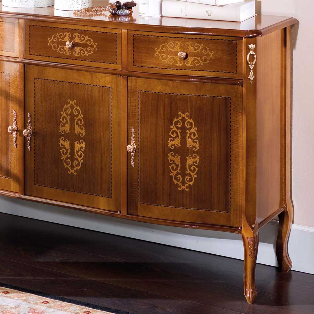 Italienisches Barock Sideboard Natale in Nussbaum mit Intarsien