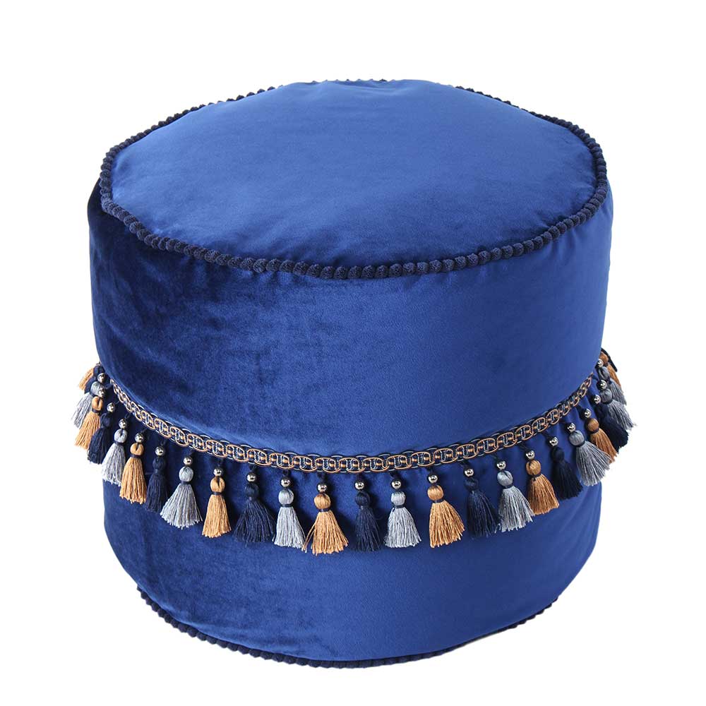 45x38x45 Hocker Pouf aus Samt in Blau - Quinn