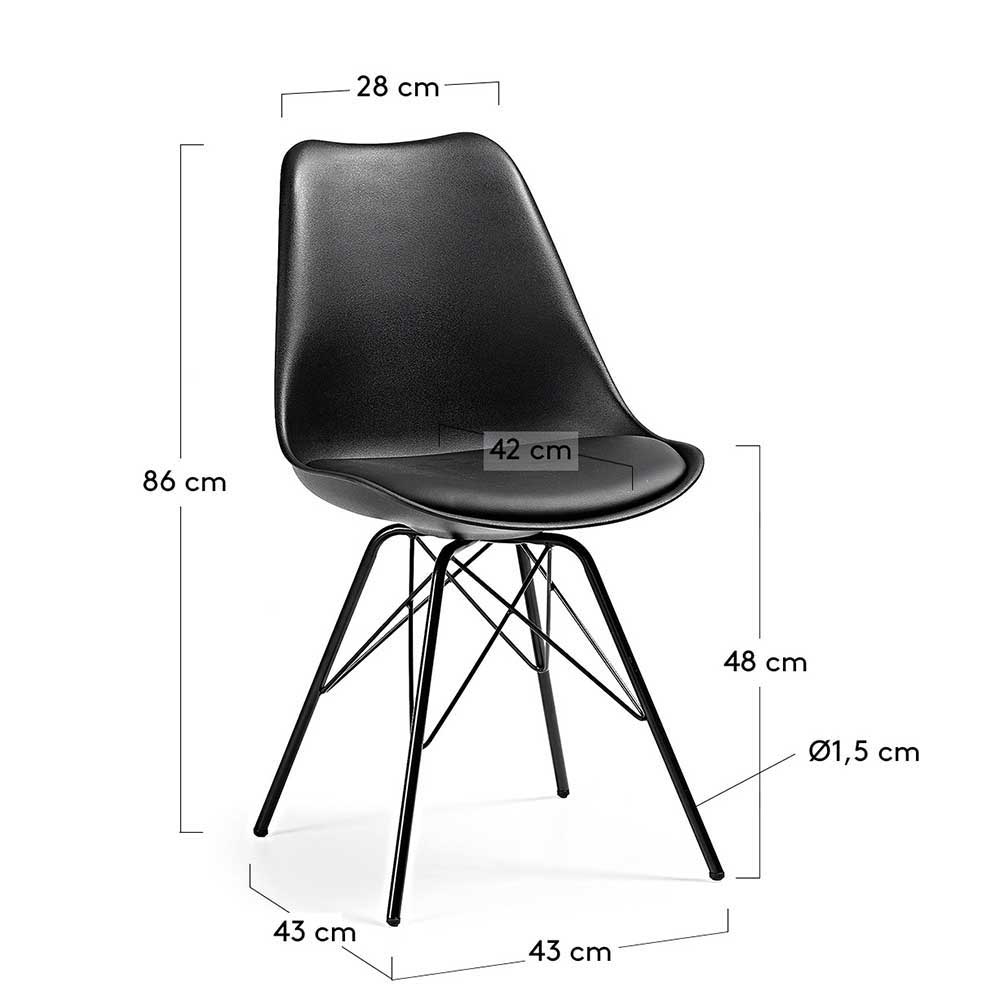 Schwarzer Stuhl mit Sitzschale - Termingo (4er Set)