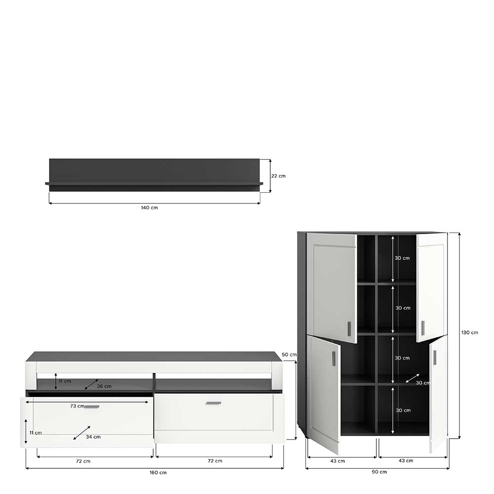 TV Board & Highboard & Wandboard Set - Ungaran (dreiteilig)