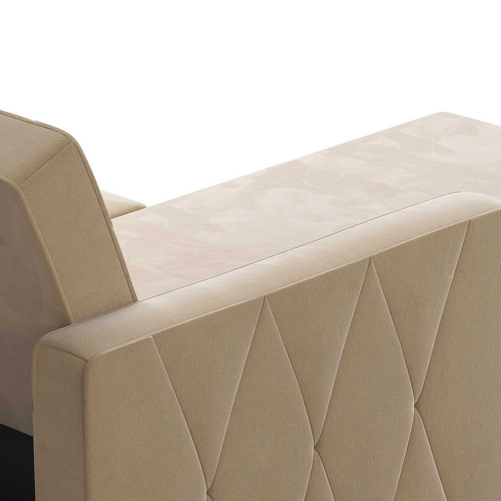 Ecksofa mit Bettfunktion in Creme Samt - Mikolos