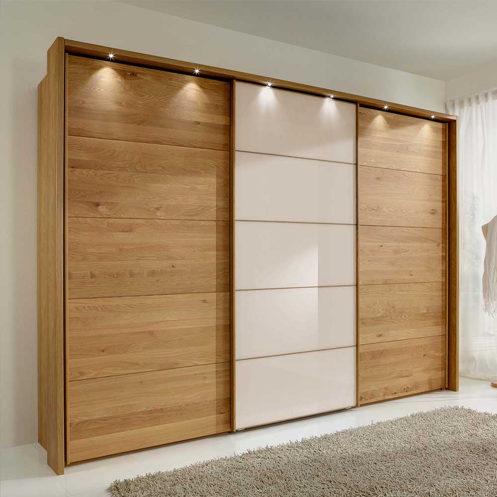 Schiebetüren-Kleiderschrank in Beige Glas - Munteo