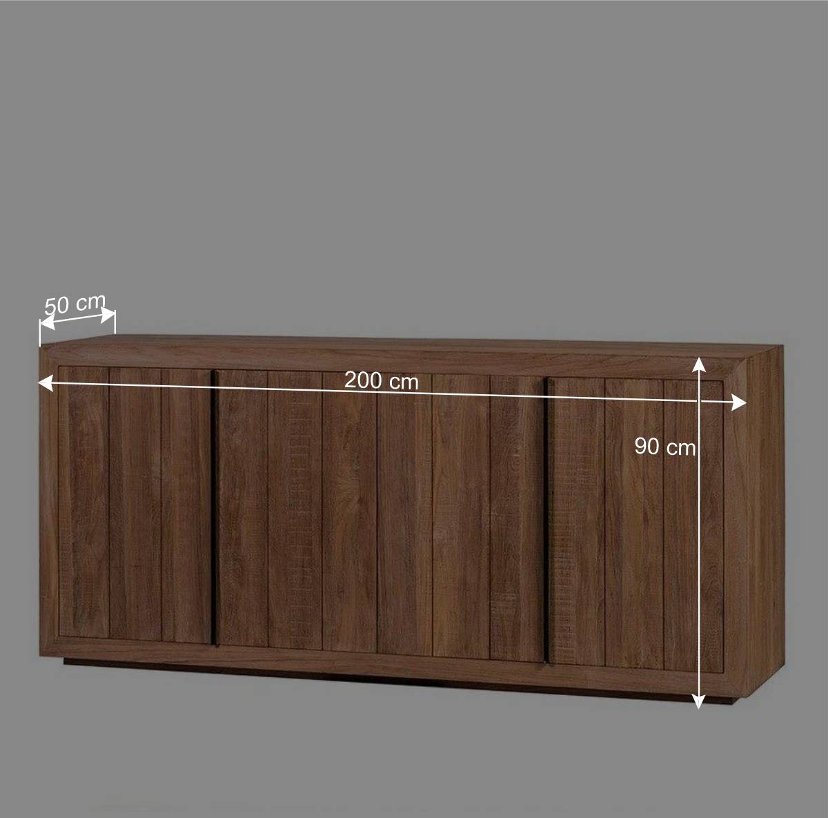 200x90x50 Teak Sideboard in Natur & Schwarz - Myons