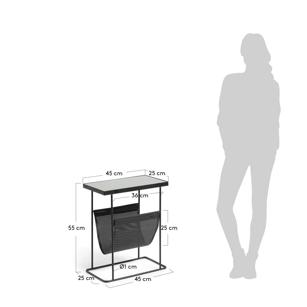 Beistelltisch mit Zeitungsablage in Schwarz - Yesma