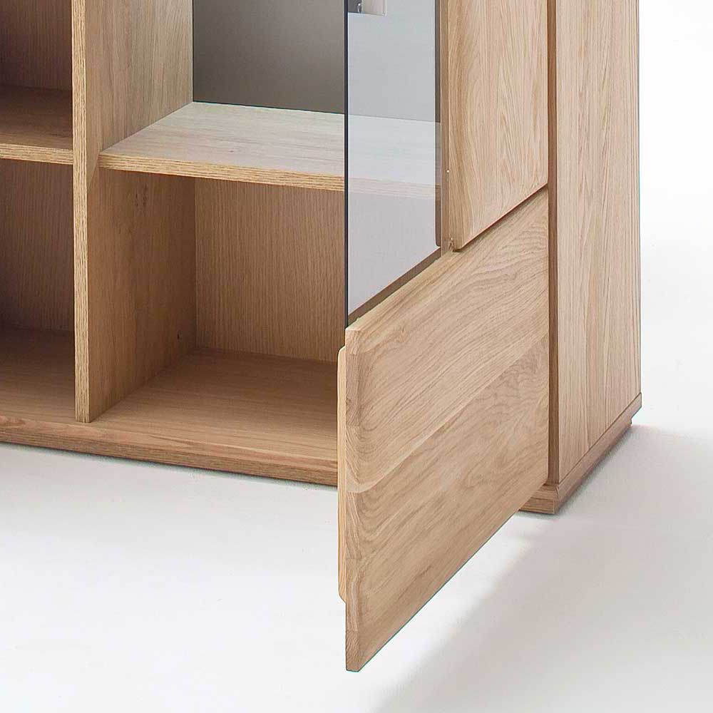 Highboard 2-türig mit Glas-Einsatz Pontros in Eiche Bianco teilmassiv