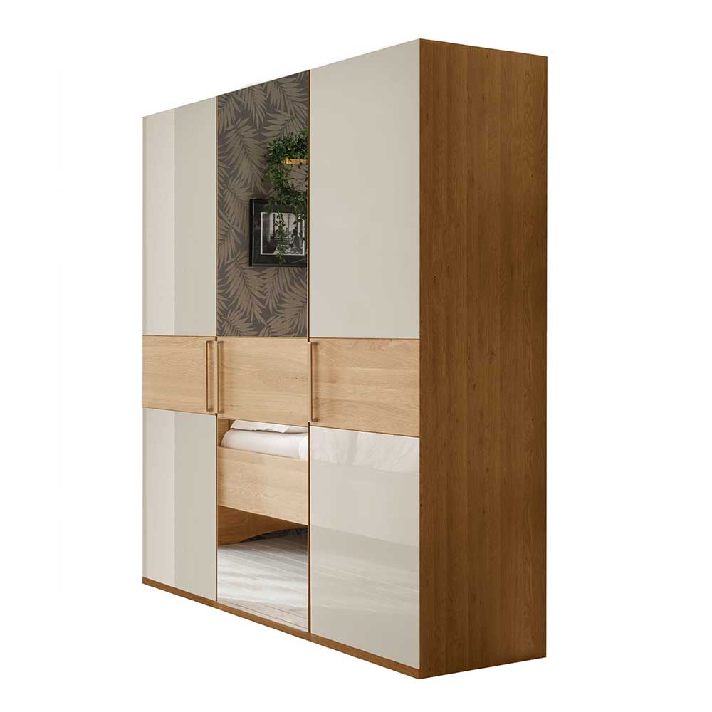 3-türiger Kleiderschrank in Eiche & Beige - Emdsiva