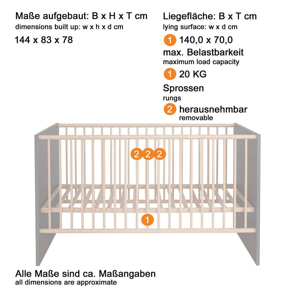 Kinderbett mit Gittern in Weiß & Buche Natur - Granada