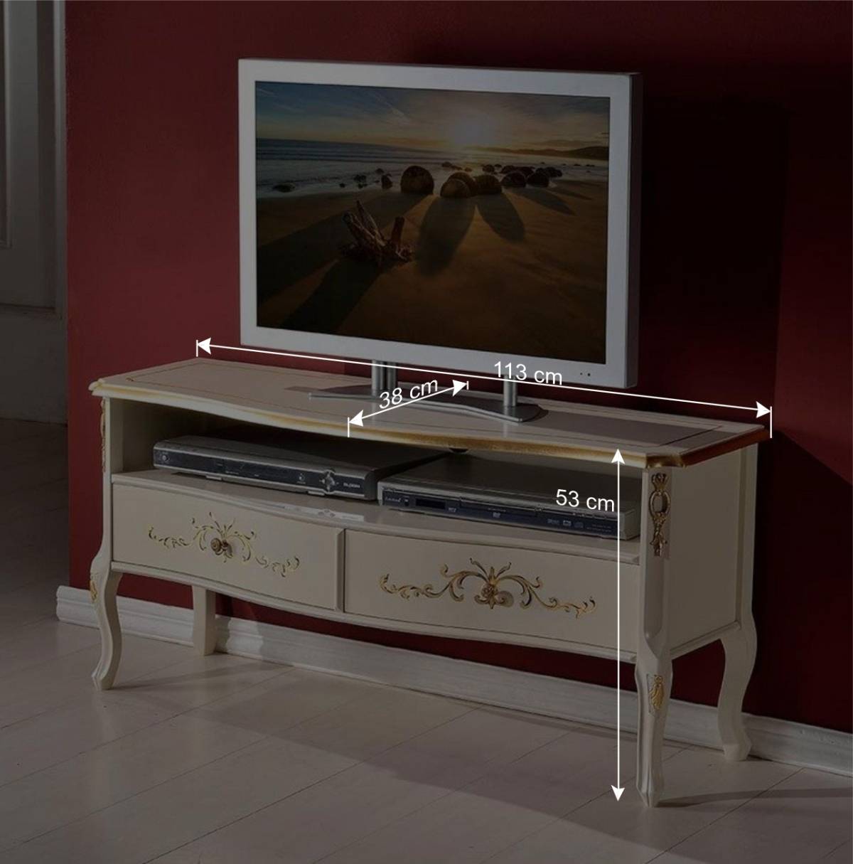 Barockstil TV Element in Weiß & Gold - Iviada