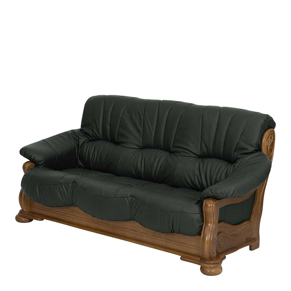 Leder Sofa in Dunkelgrün und Eiche Dunkel - Ayfina