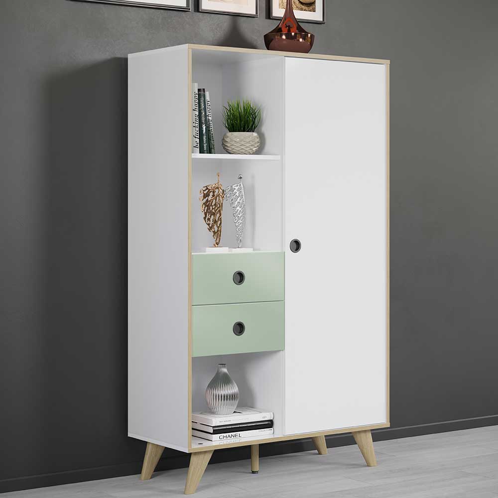 Skandi Highboard in Weiß & Mint & Eiche - Chagunas