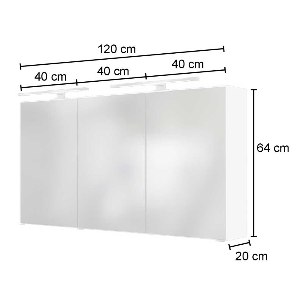 Grauer 3D Bad-Spiegelschrank mit 120 cm Breite - Nitusa