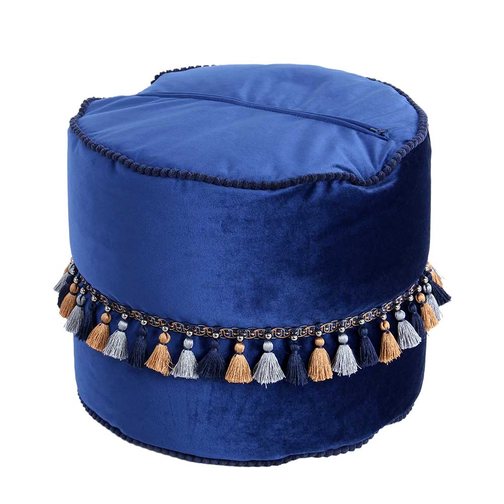 45x38x45 Hocker Pouf aus Samt in Blau - Quinn