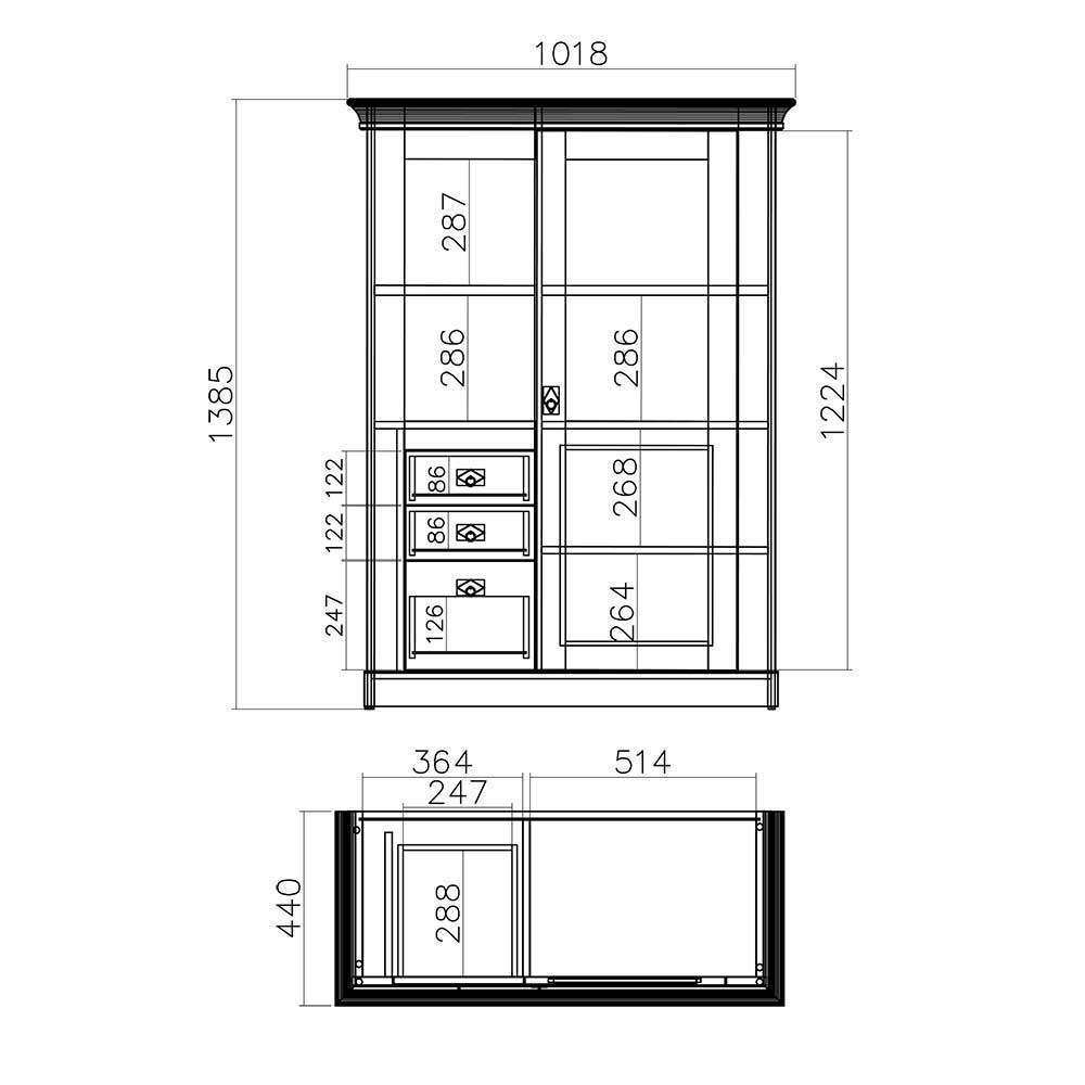 356cm Landhaus Wohnwand Set - Diatara (dreiteilig)