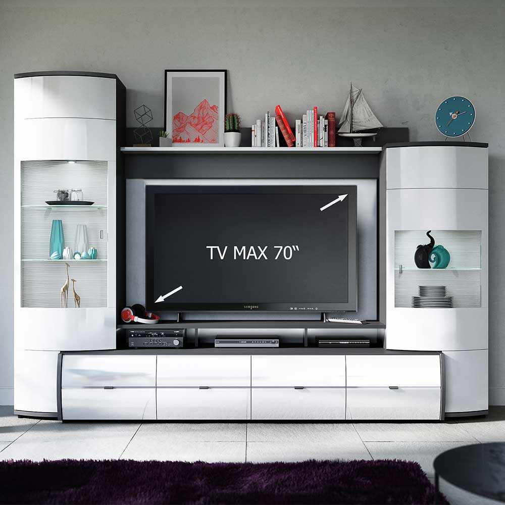 Design TV Anbauwand Hochglanz - Secrema (vierteilig)