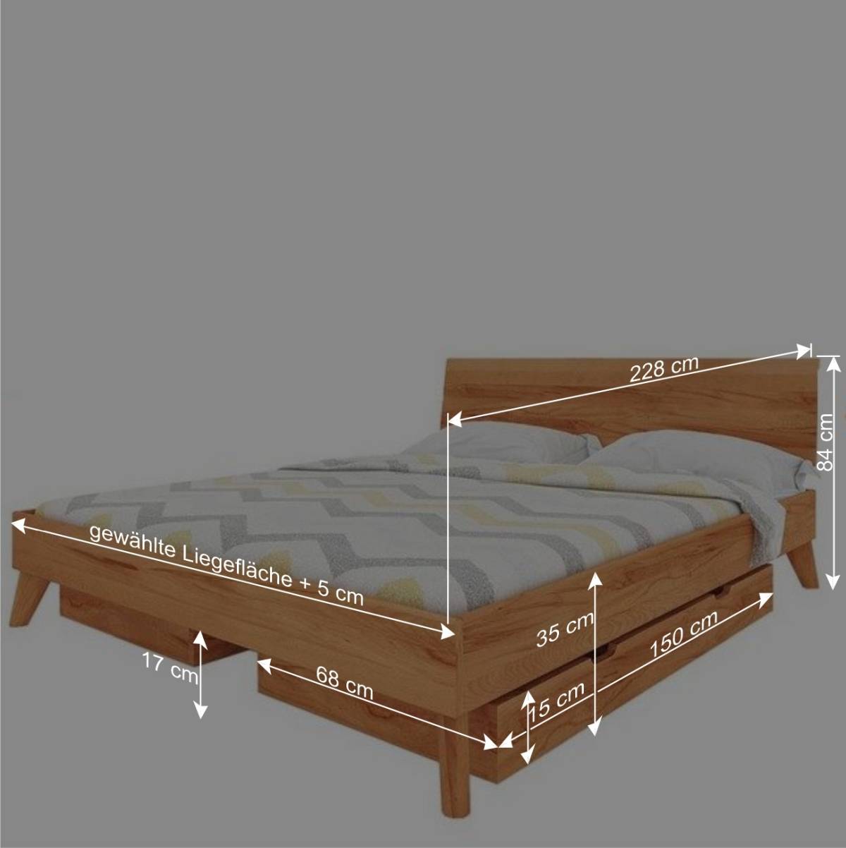 220cm langes Bett aus geölter Kernbuche - Junola VI