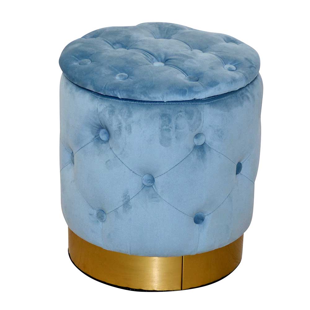 Hocker in Hellblau Samt & Gold - Santjana