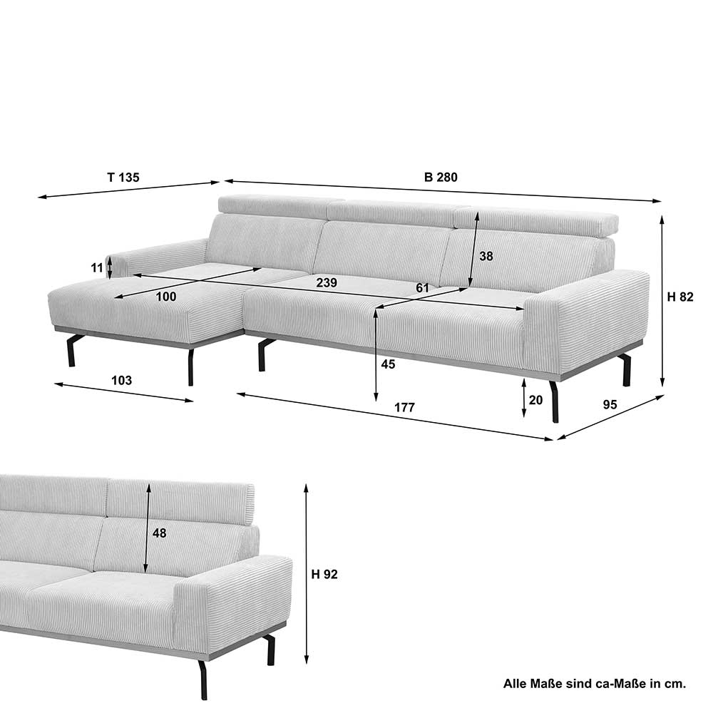 Modernes Ecksofa in Creme Cordbezug - Caldizza