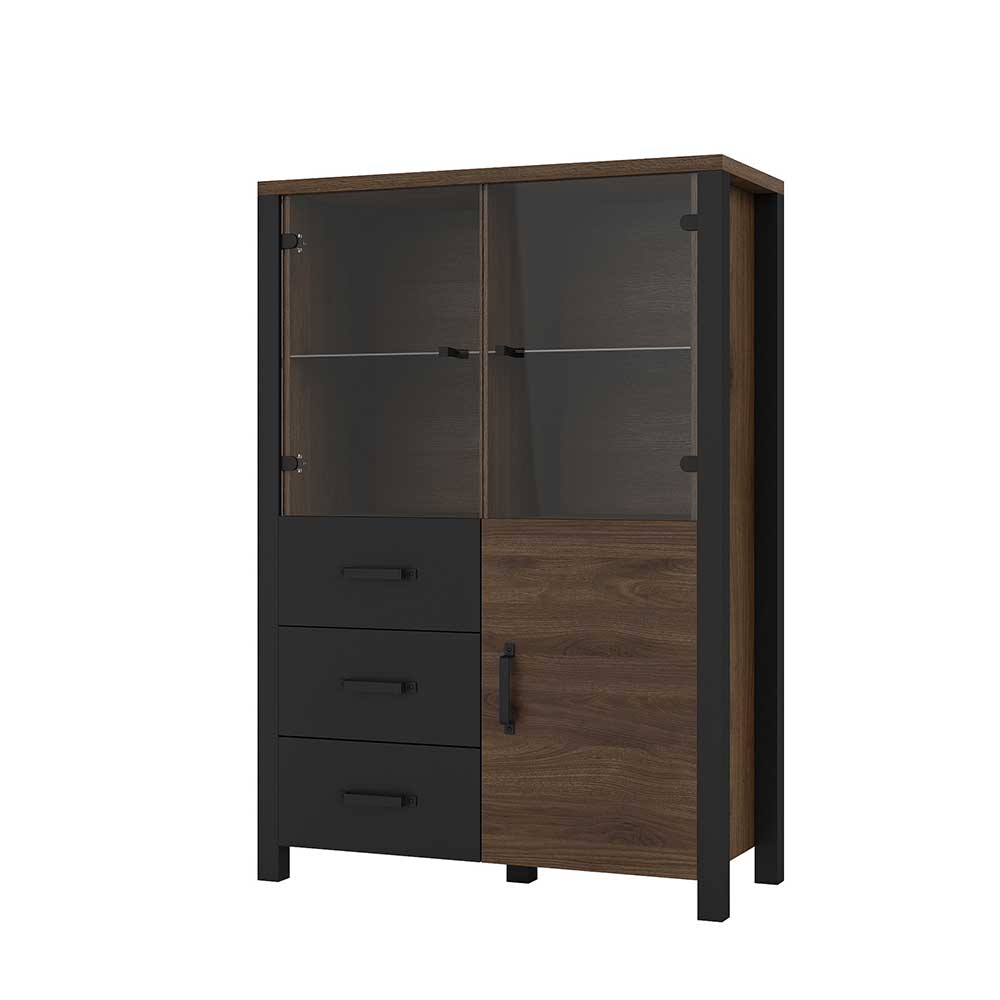 Highboard in Walnuss Optik & Schwarz - Emiato