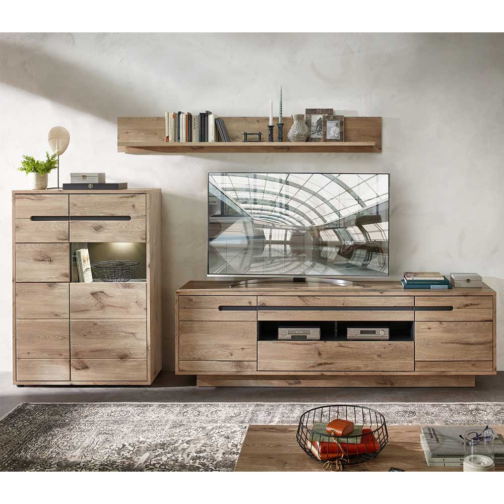 Wohnzimmer Anbauwand Holz Look - Zelio (dreiteilig)