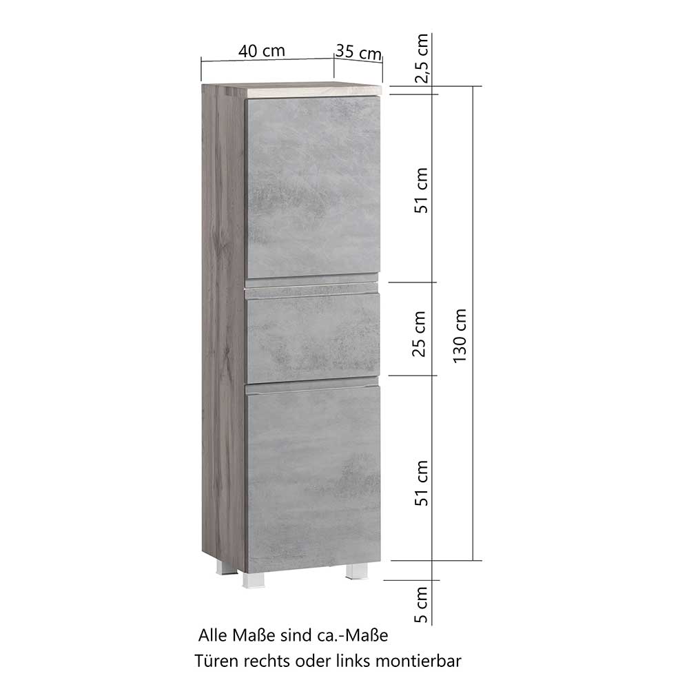 Midischrank fürs Bad in Grau matt & Wildeiche - Jambi