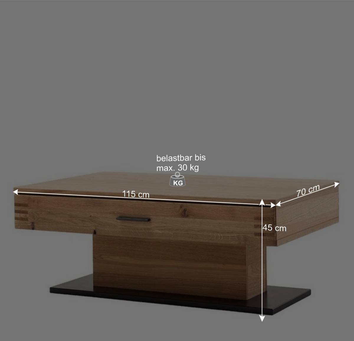 Couchtisch mit Säulenfuß und Schublade - Crupean