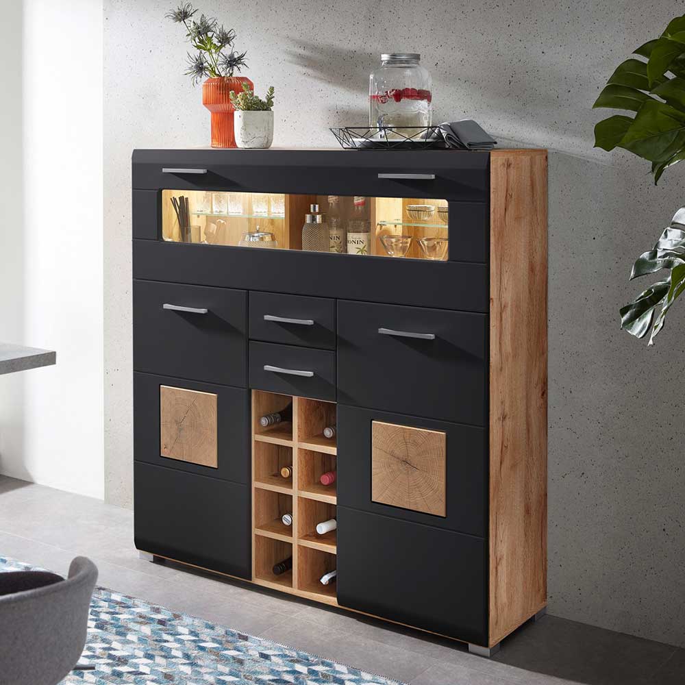 Wohnzimmer Barschrank in Schwarz & Wildeiche - Kandu