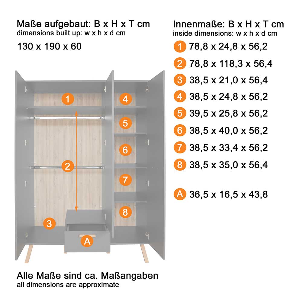 Kleiderschrank in Grau & Buche Natur - Wout