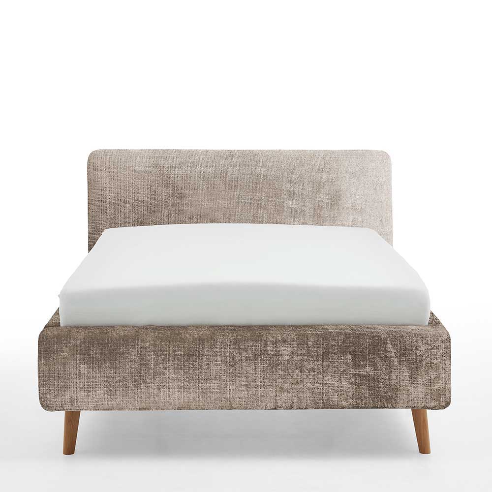 Boucle Stoffbett in Beige mit Eiche - Funius