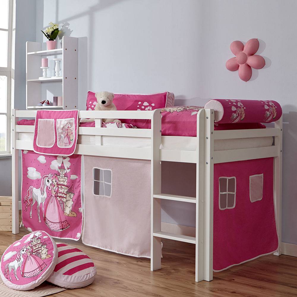 Kinderzimmer Prinzessin Hochbett aus weißem Holz - Hermanos