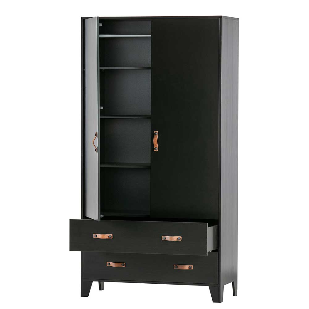 Teilmassiver 94x180x40 Kiefernholz Kleiderschrank in Schwarz - Ilvessino