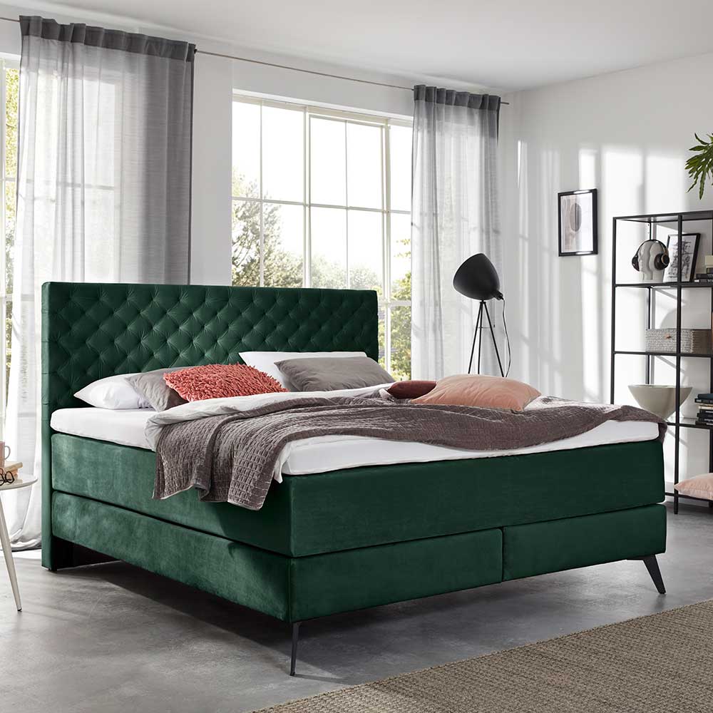 Chesterfield Design Boxspringbett in Dunkelgrün - Kurtinia