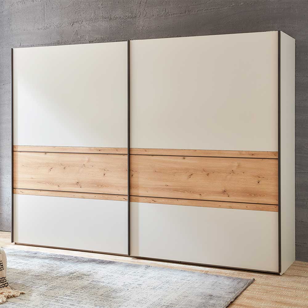 Schwebetürenschrank in Eiche Bianco & Beige - Kezmina