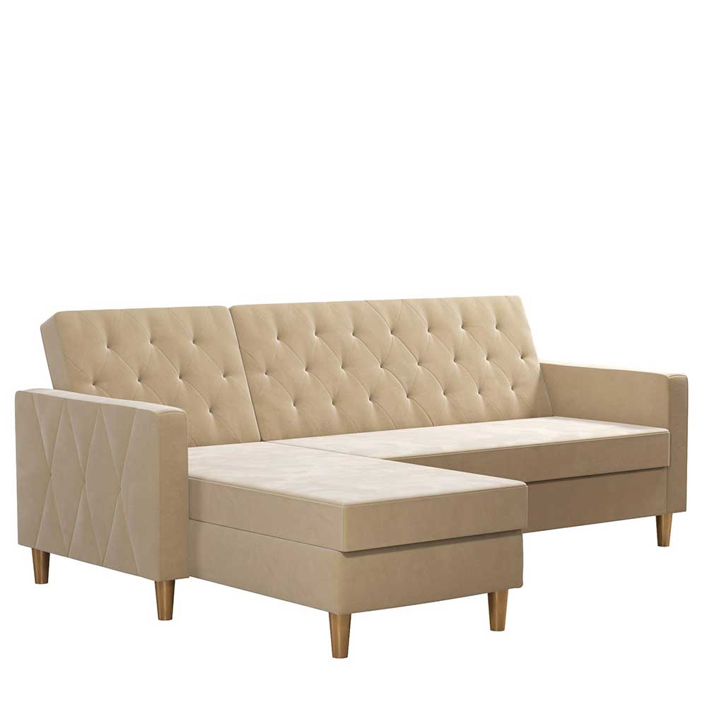 Ecksofa mit Bettfunktion in Creme Samt - Mikolos