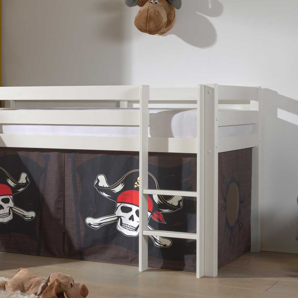 Seeräuber Kinderbett als Hochbett mit Vorhang - Enevo